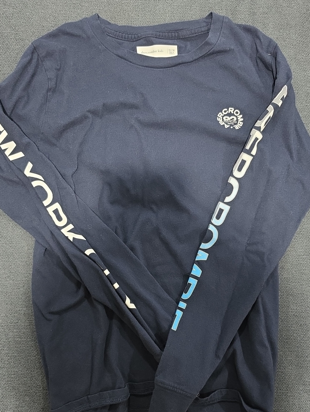 Abercrombie & Fitch Navy Long-Sleeve Logo Tee with Sleeve Graphics
